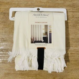 RETIRED Hearth and Hand Sour Cream Colored Fringed Shower Curtain
